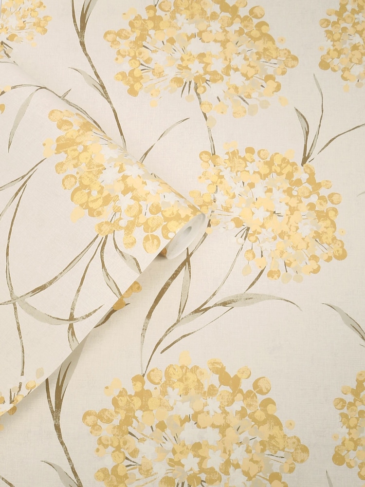 Laura Ashley Ochre Giselle 10M Wallpaper - Image 1 of 4