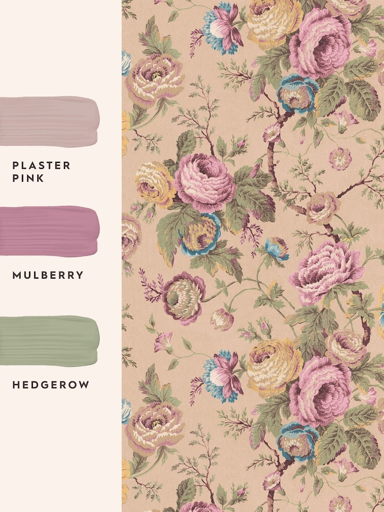 Laura Ashley Plaster Pink Uffington Roses 10M Wallpaper - Image 2 of 4