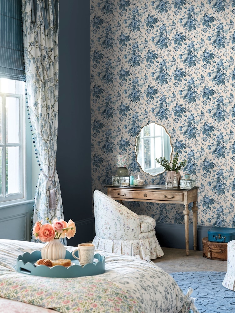 Laura Ashley Dark Seapsray Uffington Roses A4 Wallpaper Sample - Image 1 of 4
