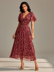 Jolie Moi Brown Layered Angel Sleeve Chiffon Maxi Dress - Image 1 of 6
