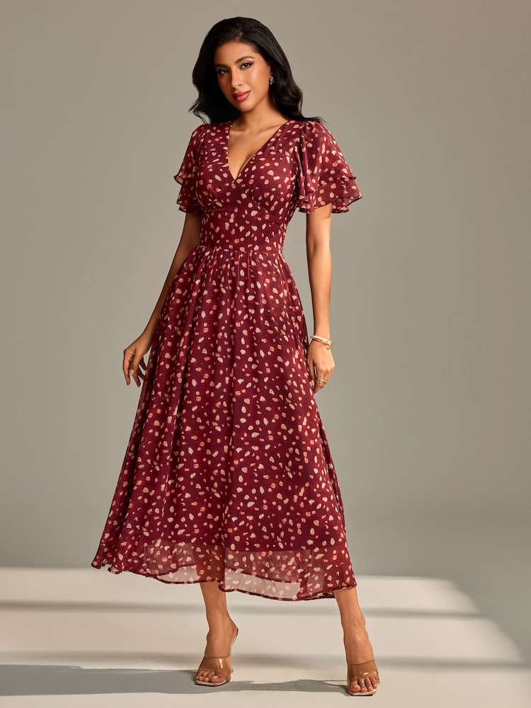 Jolie Moi Brown Layered Angel Sleeve Chiffon Maxi Dress - Image 1 of 6