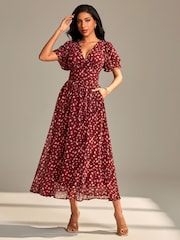 Jolie Moi Brown Layered Angel Sleeve Chiffon Maxi Dress - Image 4 of 6