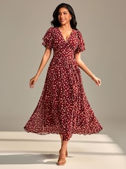 Jolie Moi Brown Layered Angel Sleeve Chiffon Maxi Dress - Image 5 of 6