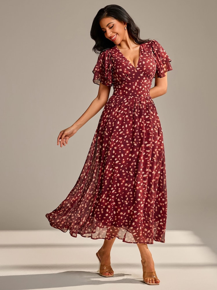 Jolie Moi Brown Layered Angel Sleeve Chiffon Maxi Dress - Image 6 of 6