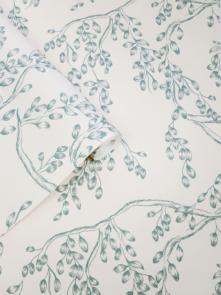 Laura Ashley Newport Blue Rainham Willow 10M Wallpaper - Image 1 of 4