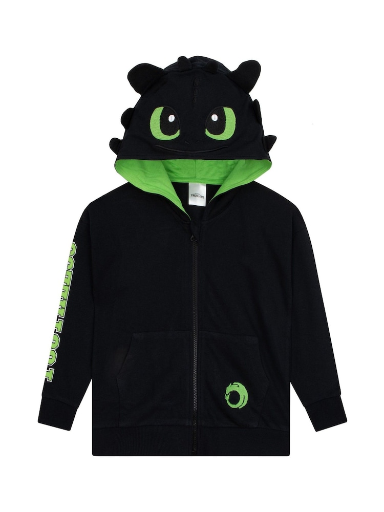 Character Black How To Train Your Dragon Toothless Print Hoodie With 3D Ears - Image 1 of 9