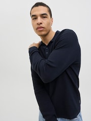 JACK & JONES Blue Long Sleeve Knit Polo Shirt - Image 5 of 6