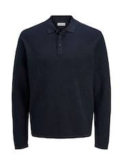 JACK & JONES Blue Long Sleeve Knit Polo Shirt - Image 6 of 6