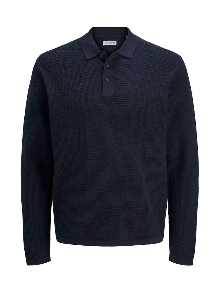 JACK & JONES Blue Long Sleeve Knit Polo Shirt - Image 6 of 6