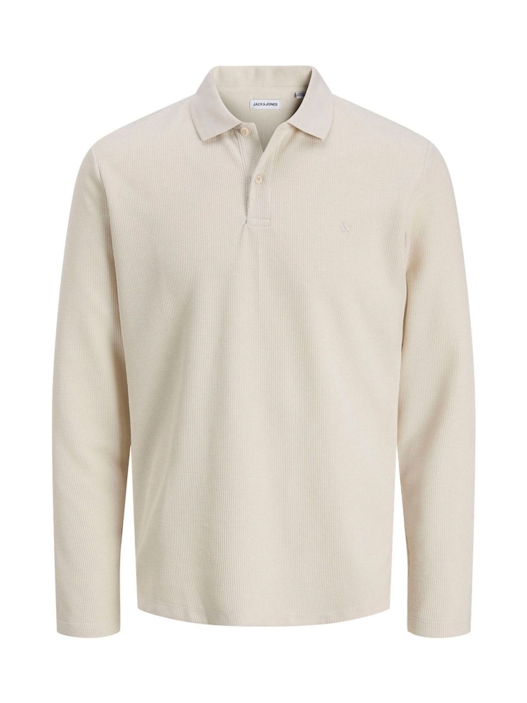 JACK & JONES Cream Long Sleeve Polo Shirt - Image 1 of 2