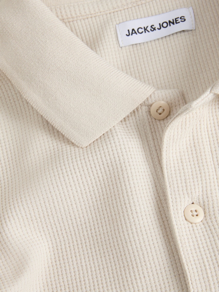 JACK & JONES Cream Long Sleeve Polo Shirt - Image 2 of 2