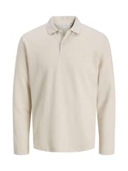 JACK & JONES Cream Long Sleeve Polo Shirt - Image 7 of 8