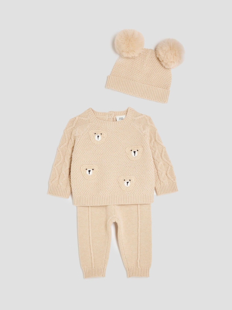 River Island Brown Baby Boys Bear Jumper Hat Set - Image 1 of 5