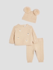 River Island Brown Baby Boys Bear Jumper Hat Set - Image 2 of 5