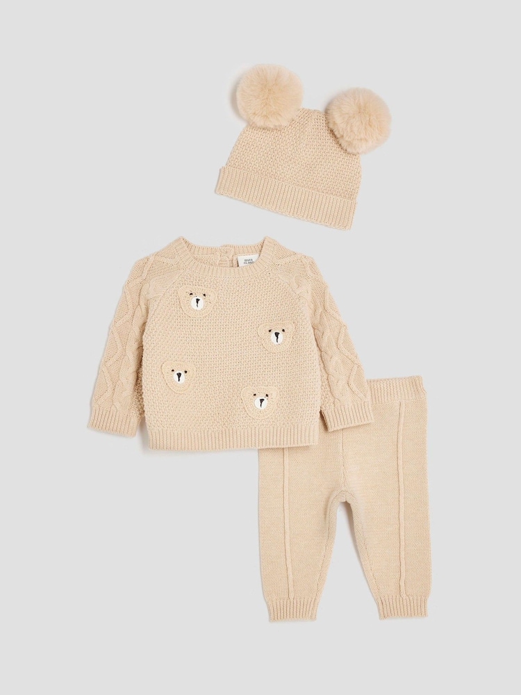 River Island Brown Baby Boys Bear Jumper Hat Set - Image 2 of 5