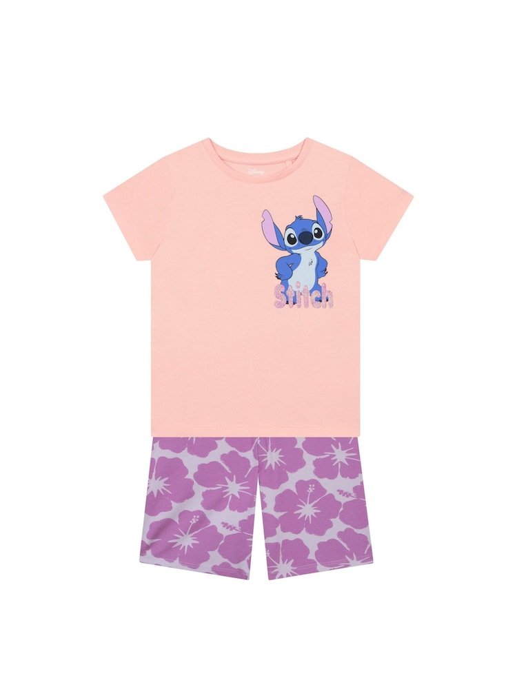 Character Pink Disney Lilo And Stitch Print T-Shirt And Shorts Set - Image 1 of 6