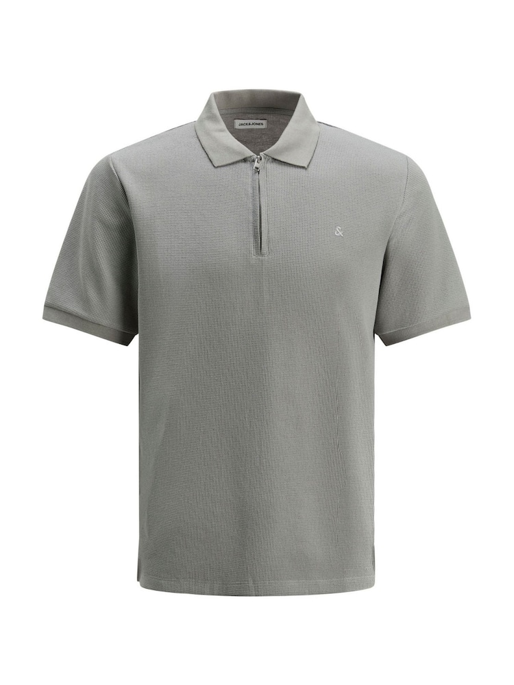 JACK & JONES Grey Quarter Zip Short Sleeve Polo Shirt - Image 5 of 5 JACK & JONES Grey Quarter Zip Short Sleeve Polo Shirt - Image 5 of 5