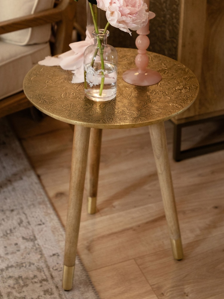 Voyage Maison Antique Brass Isadora Embossed Side Table - Image 1 of 4