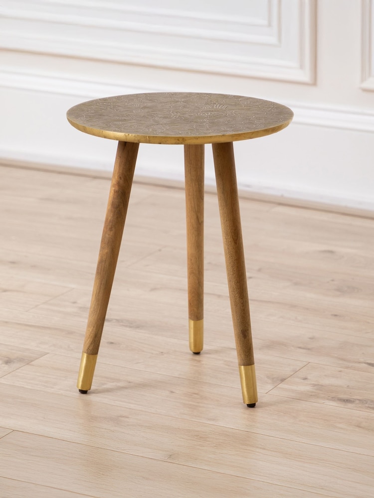 Voyage Maison Antique Brass Isadora Embossed Side Table - Image 2 of 4 Voyage Maison Antique Brass Isadora Embossed Side Table - Image 2 of 4
