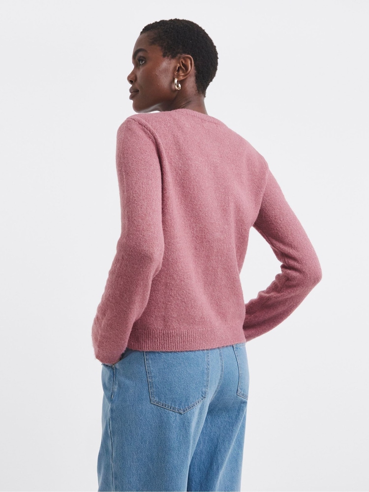 JD Williams Pink Sponge Crew Neck Cardigan - Image 2 of 4
