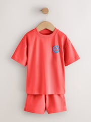 Coral/Aqua/Black Slogan Short Sleeve T-Shirt and Shorts Set 3 Pack (3mths-7yrs) - Image 4 of 11