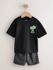 Coral/Aqua/Black Slogan Short Sleeve T-Shirt and Shorts Set 3 Pack (3mths-7yrs) - Image 5 of 11