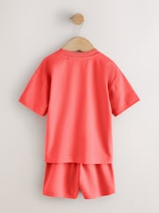 Coral/Aqua/Black Slogan Short Sleeve T-Shirt and Shorts Set 3 Pack (3mths-7yrs) - Image 6 of 11