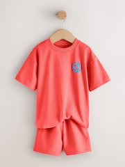 Coral/Aqua/Black Slogan Short Sleeve T-Shirt and Shorts Set 3 Pack (3mths-7yrs) - Image 8 of 11