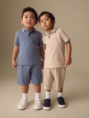 Blue/Neutral Short Sleeve Polo and Shorts Set 2 Pack (3mths-7yrs) - Image 2 of 11