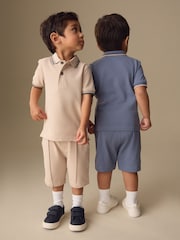 Blue/Neutral Short Sleeve Polo and Shorts Set 2 Pack (3mths-7yrs) - Image 3 of 11