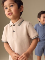Blue/Neutral Short Sleeve Polo and Shorts Set 2 Pack (3mths-7yrs) - Image 4 of 11