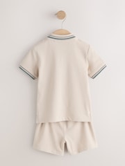 Blue/Neutral Short Sleeve Polo and Shorts Set 2 Pack (3mths-7yrs) - Image 7 of 11