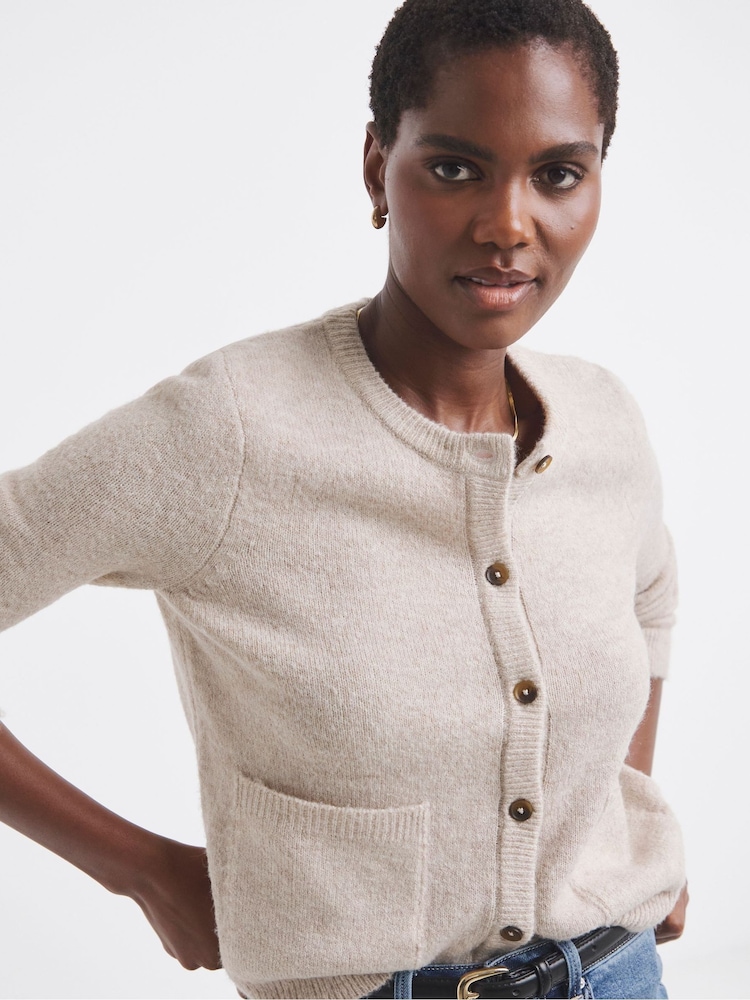 JD Williams Natural Sponge Crew Neck Cardigan - Image 1 of 4
