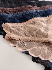 Black/Navy/Praline Nude High Leg Modal & Lace Knickers 5 Pack - Image 7 of 9