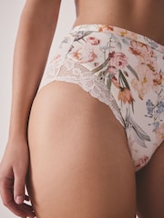 Cream Floral/Green/Pink High Rise High Leg Microfibre & Lace High Waist Knickers 3 Pack - Image 4 of 9