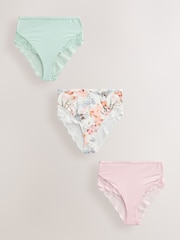 Cream Floral/Green/Pink High Rise High Leg Microfibre & Lace High Waist Knickers 3 Pack - Image 5 of 9