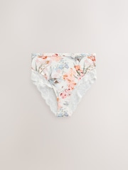 Cream Floral/Green/Pink High Rise High Leg Microfibre & Lace High Waist Knickers 3 Pack - Image 6 of 9