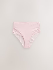 Cream Floral/Green/Pink High Rise High Leg Microfibre & Lace High Waist Knickers 3 Pack - Image 7 of 9