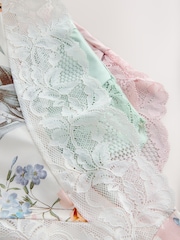 Cream Floral/Green/Pink High Rise High Leg Microfibre & Lace High Waist Knickers 3 Pack - Image 9 of 9