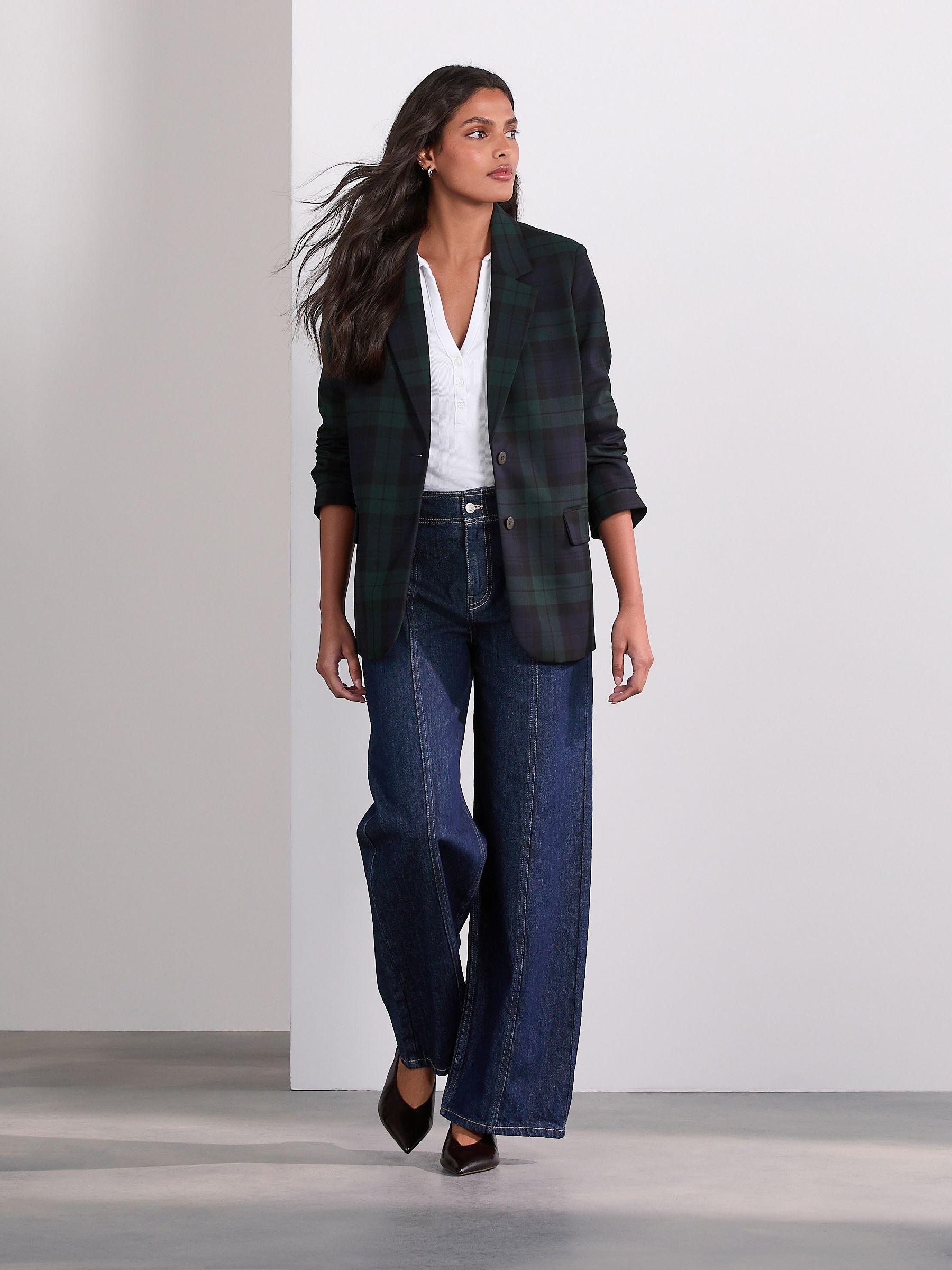 Buy Dark Blue Gold Horsebit Detail High Rise Wide Leg Jeans from