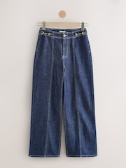 Rinse Blue Gold Horsebit Detail High Rise Wide Leg Jeans - Image 1 of 4