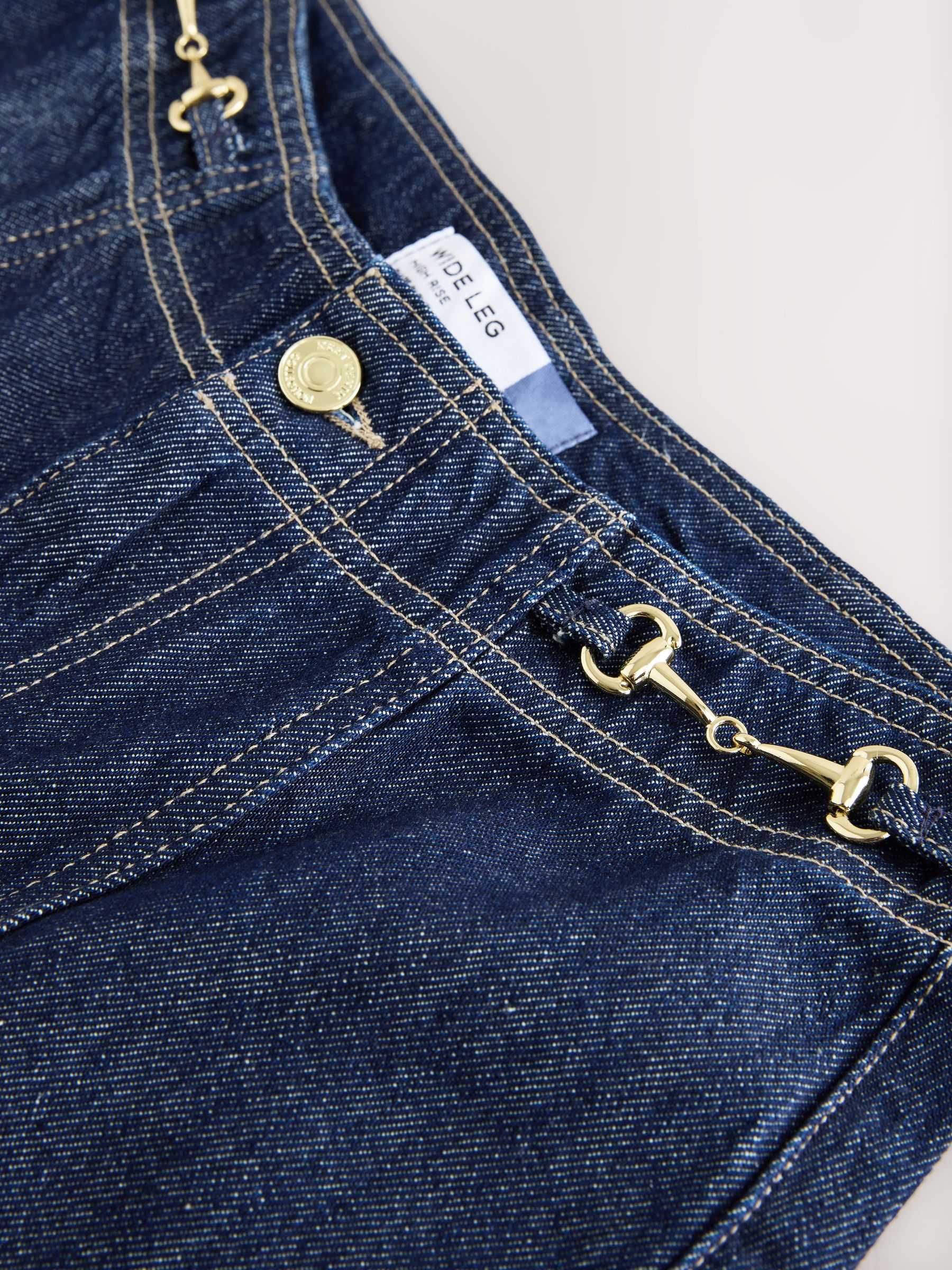 Buy Dark Blue Gold Horsebit Detail High Rise Wide Leg Jeans from