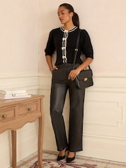 Love & Roses Black and Cream Tipped Bow Cosy Knit Cardigan - Image 3 of 4