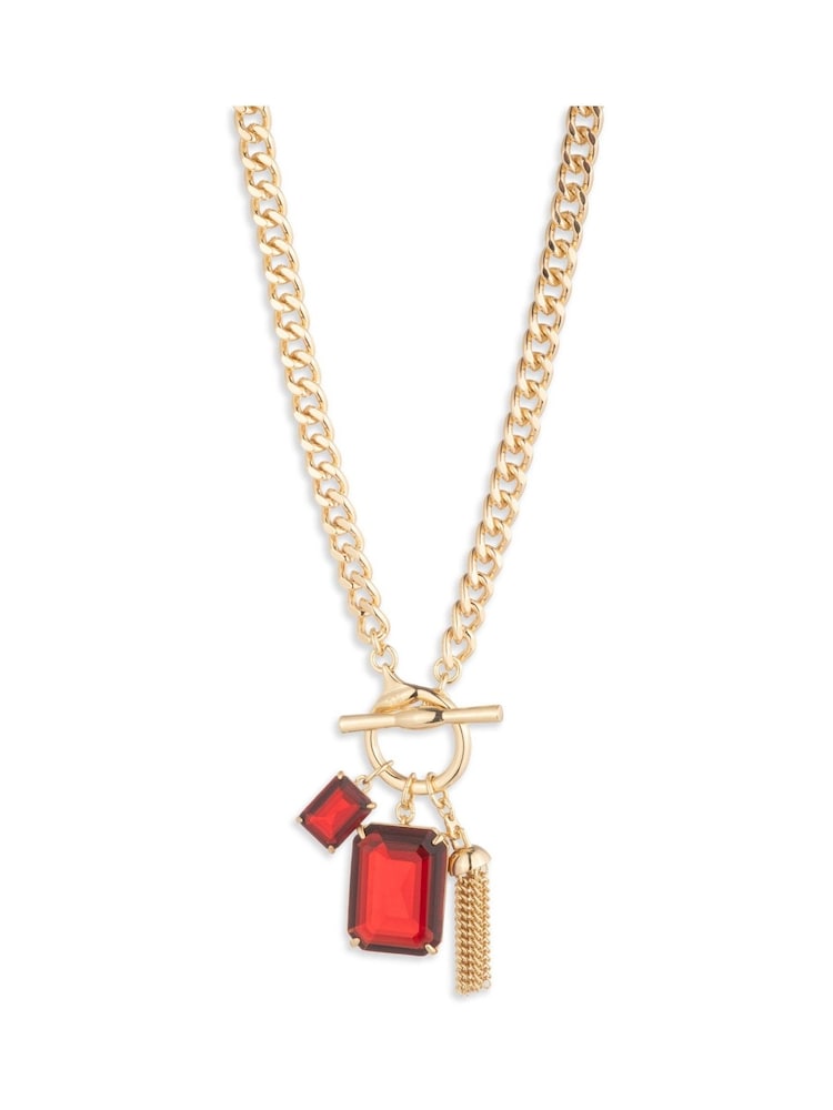 Lauren Ralph Lauren Gold Plated 17 Inch Siam Red Stone Toggle Pedant - Image 1 of 2 Lauren Ralph Lauren Gold Plated 17 Inch Siam Red Stone Toggle Pedant - Image 1 of 2