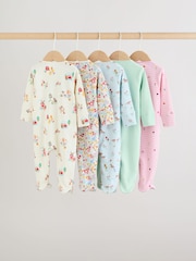 Roz/verde - Pachet 5 de costume de dormit Bebeluș cu fermoar în două direcții (0luni-2ani) - Imaginea 2 din 15