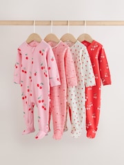 Red/Pink Two Way Zip Baby Sleepsuits 4 Pack (0mths-2yrs) - Image 1 of 12
