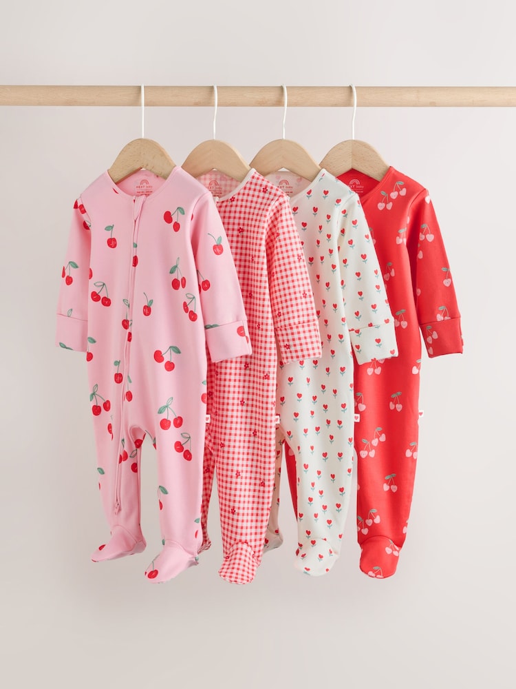Red/Pink Two Way Zip Baby Sleepsuits 4 Pack (0mths-2yrs) - Image 1 of 12