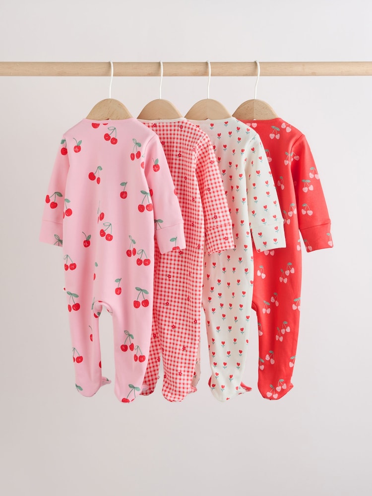 Red/Pink Two Way Zip Baby Sleepsuits 4 Pack (0mths-2yrs) - Image 2 of 12