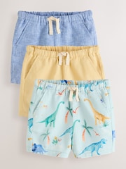 Blue/Yellow/Dino Linen Blend Shorts 3 Pack (3mths-7yrs) - Image 1 of 7