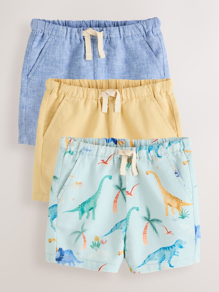 Blue/Yellow/Dino Linen Blend Shorts 3 Pack (3mths-7yrs) - Image 1 of 7